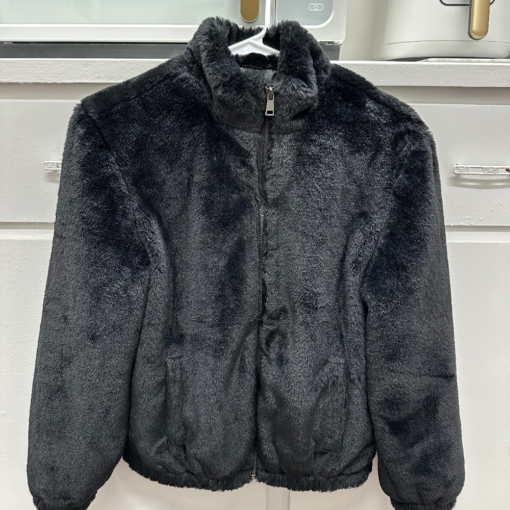Cynthia Rowley Black Faux Fur Jacket – Size Small, Preloved